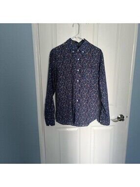 J.Crew Button-Up Patterned Blue Shirt, Medium, Gently Used"